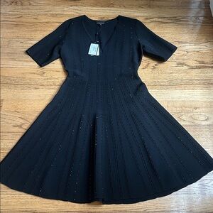 Emporio Armani Black Flared Rhinestone Dress NWT Sz 44